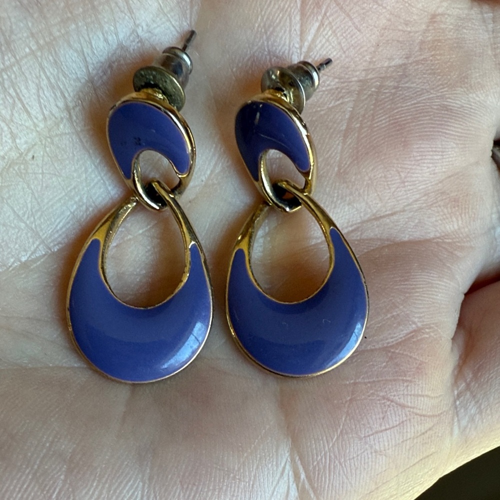 Vintage Gold-Tone Purple Enamel Drop Earrings - Women's Jewelry